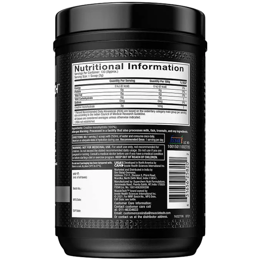 MuscleTech Creatina Monohidratada Micronizada Platinium100% X 400 Gr / 80 Srv